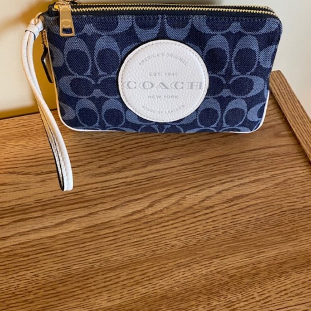 Coach Blue and White Wristlet Clutch